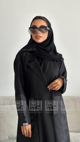 عباية سوداء صيفية ربع كلوش بتداخل قماش جاكار المنق...