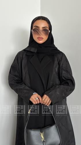 عباية سوداء ربع كلوش فاخرة بتداخل جاكار مموج- 1541