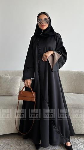 عباية كتان صيفية مزينة بالشك مع أكمام بيج أنيقة- 1...