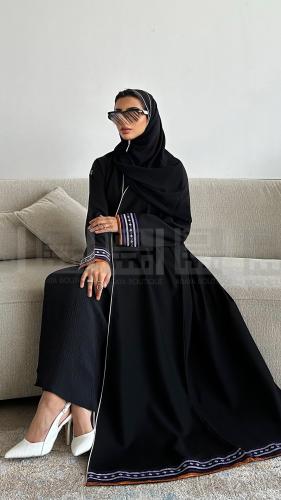 عباية سوداء بألوان صيفية بتصميم ربع كلوش- 1422
