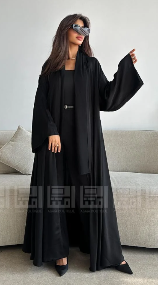 عباية سوداء بتصميم بشت و عباية حراير السوداء- 1557