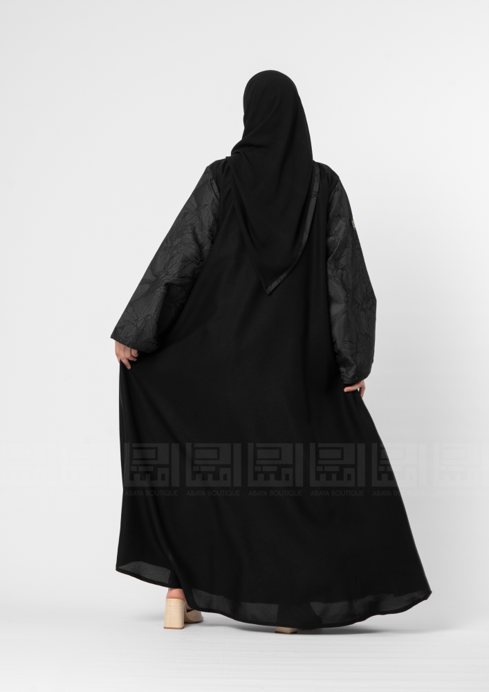 عباية  كلوش جاكار سوداء باكمام واسعة -1373