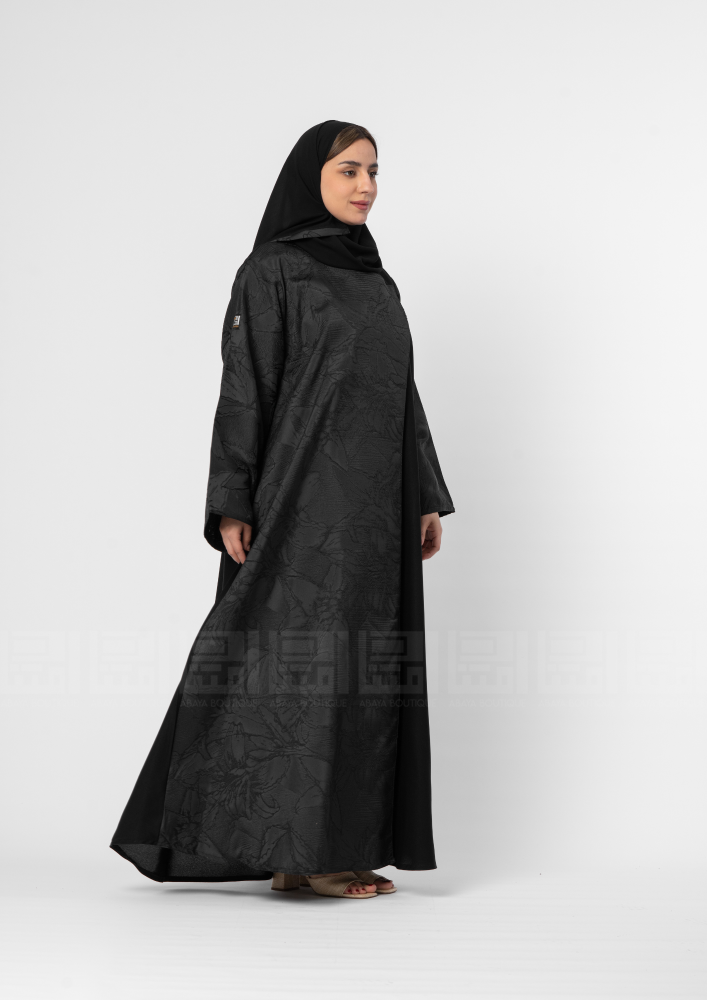 عباية  كلوش جاكار سوداء باكمام واسعة -1373