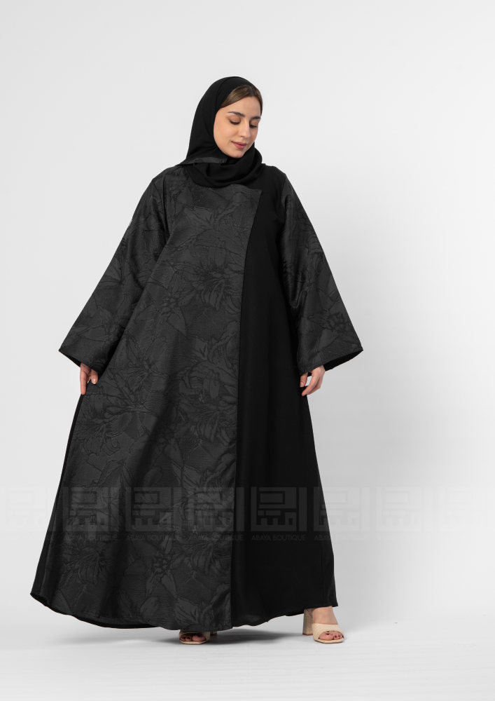 عباية  كلوش جاكار سوداء باكمام واسعة -1373