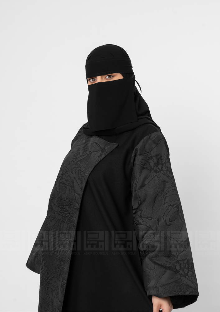عباية  كلوش جاكار سوداء باكمام واسعة -1373