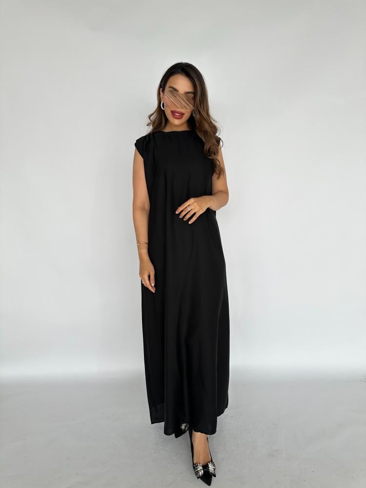 بكج الأناقة السوداء فستان يومي و فستان بكسرات أنثوية- 2074