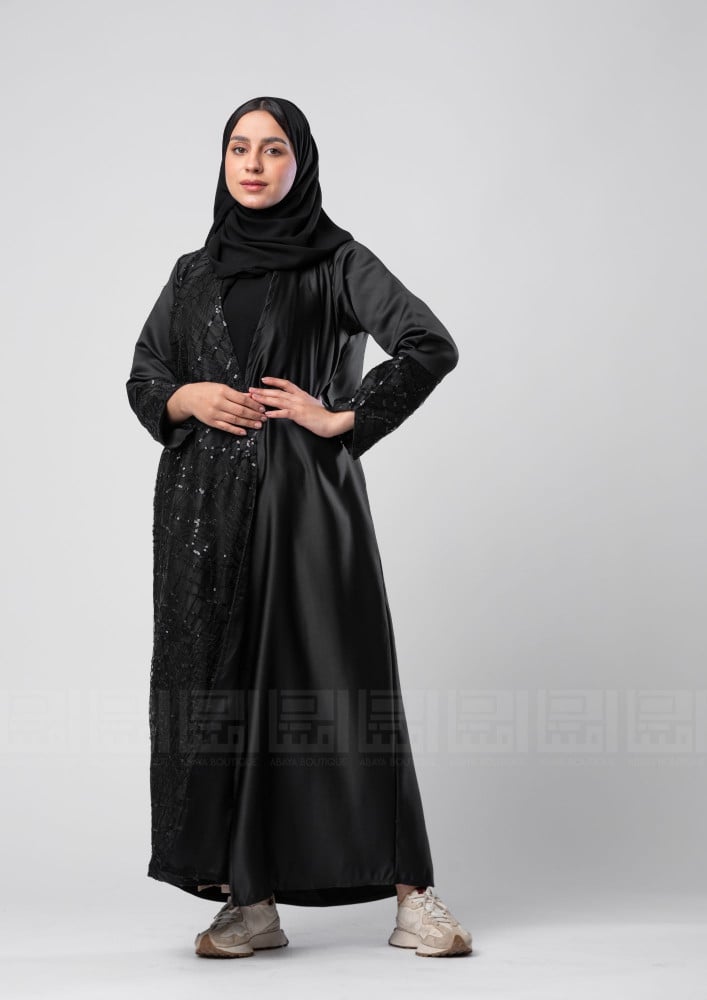 عباية سوداء بقماش ميكادو  -1324