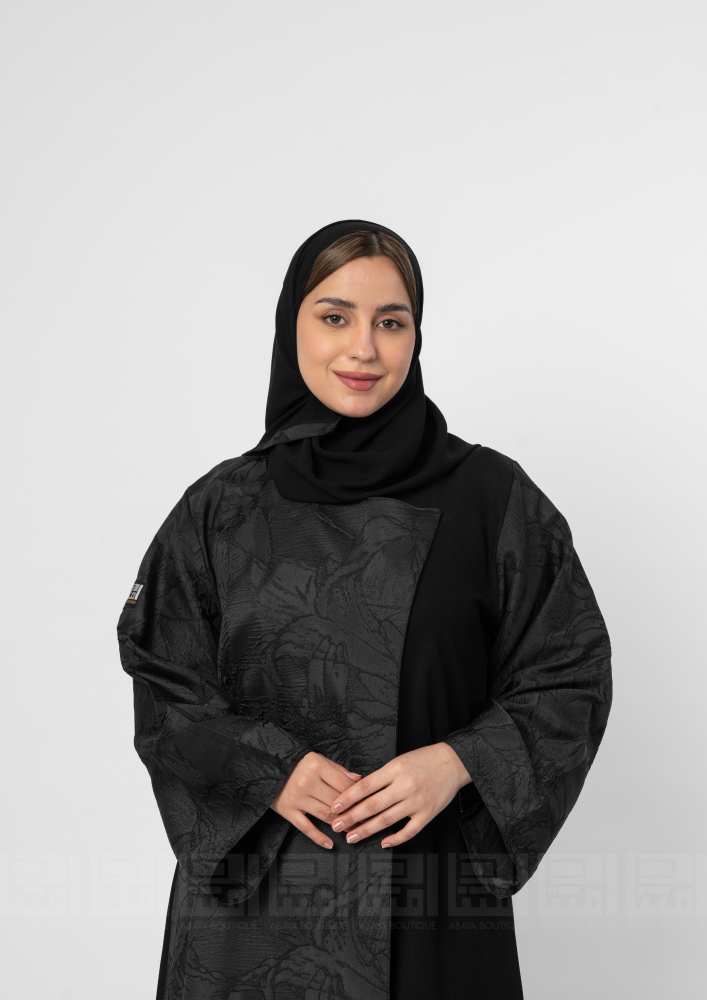 عباية  كلوش جاكار سوداء باكمام واسعة -1373