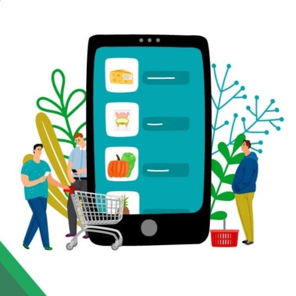 Supermarket store and application featuring a wide range of products
