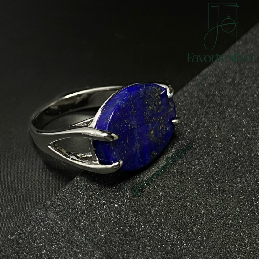 خاتم فضة شنكار مع حجر اللازورد
