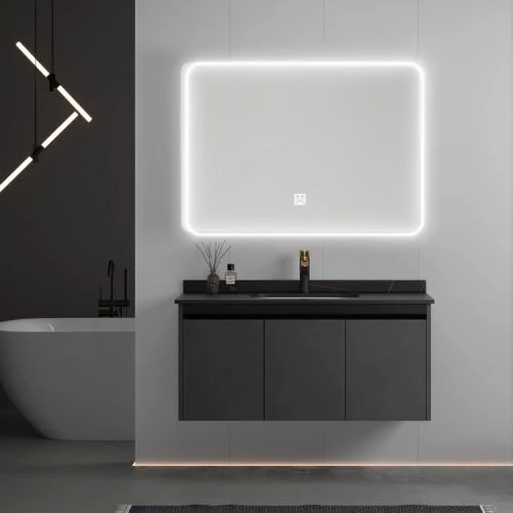 مغسلة ديكور 120 سم مرايه لد لون رمادي