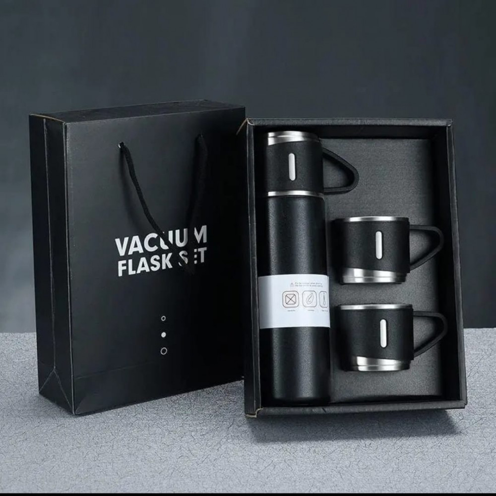 طقم (3) أكواب مع فلاسك حافظ للحرارة والبرودة مقاومة للصدأ  A set of (3) cups with stainless steel flasks to keep hot and cold