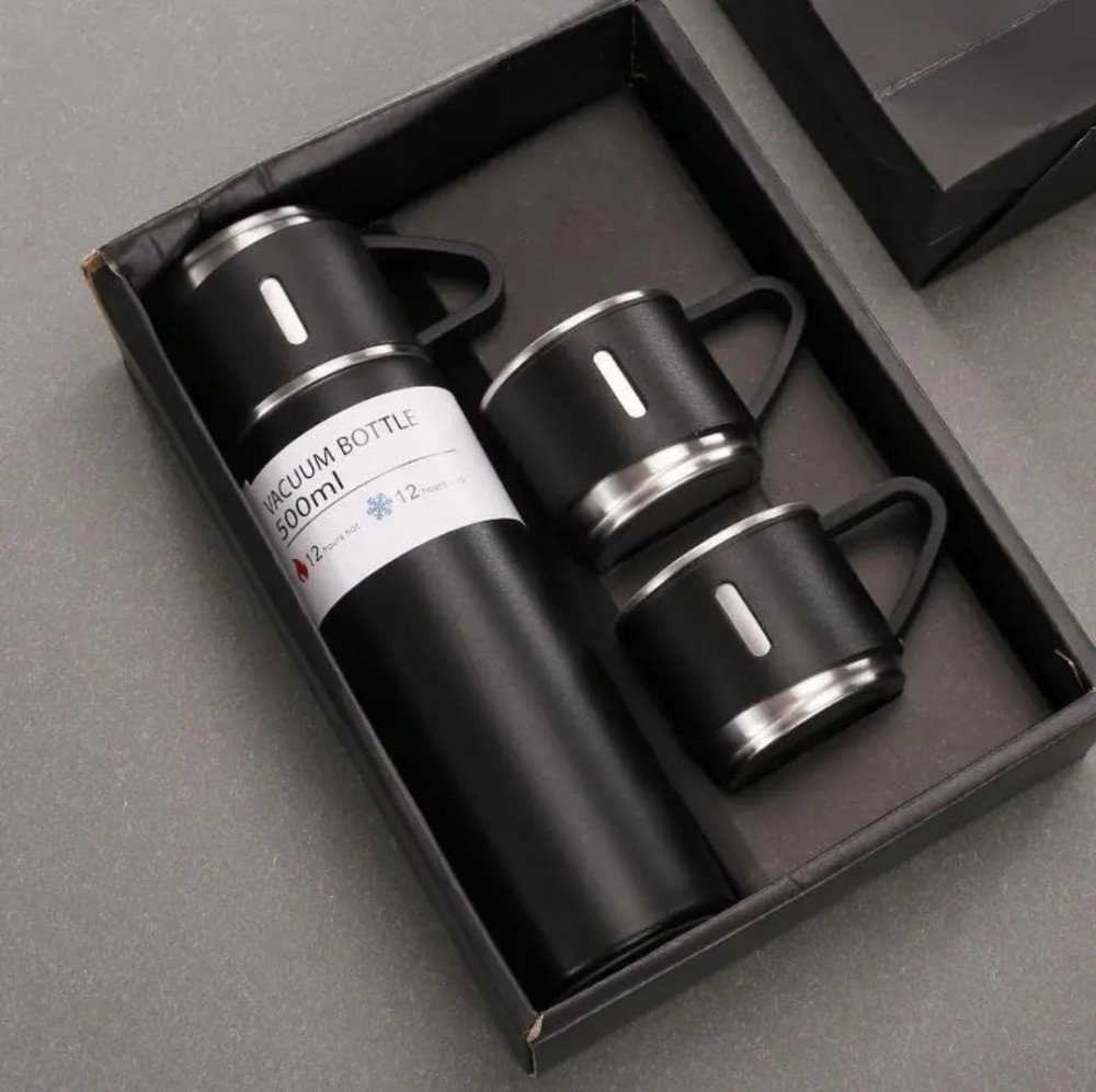 طقم (3) أكواب مع فلاسك حافظ للحرارة والبرودة مقاومة للصدأ  A set of (3) cups with stainless steel flasks to keep hot and cold