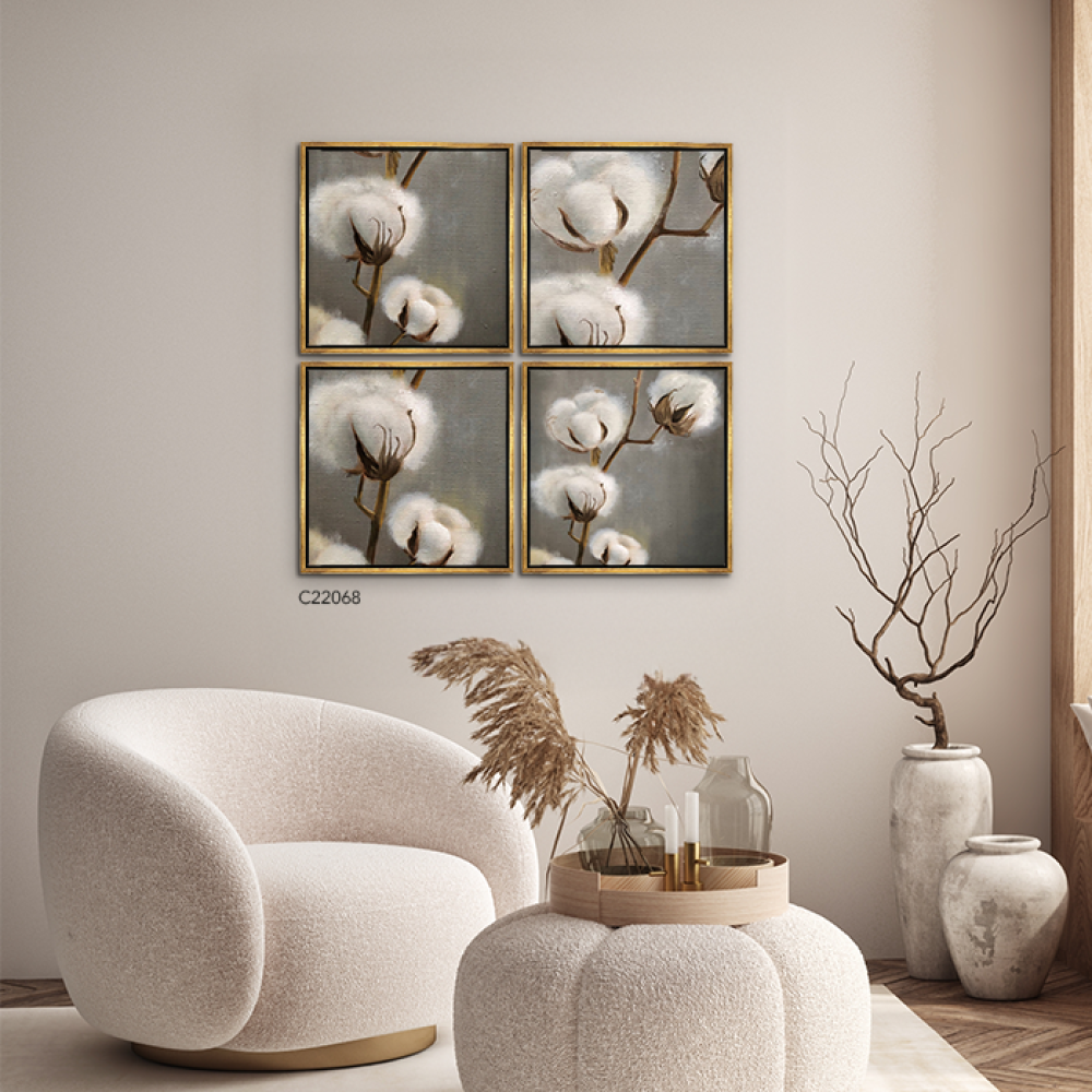 لوحة جدارية كانفس مقسمة زهرة القطن تدرجات البني مع الرمادي والأبيض