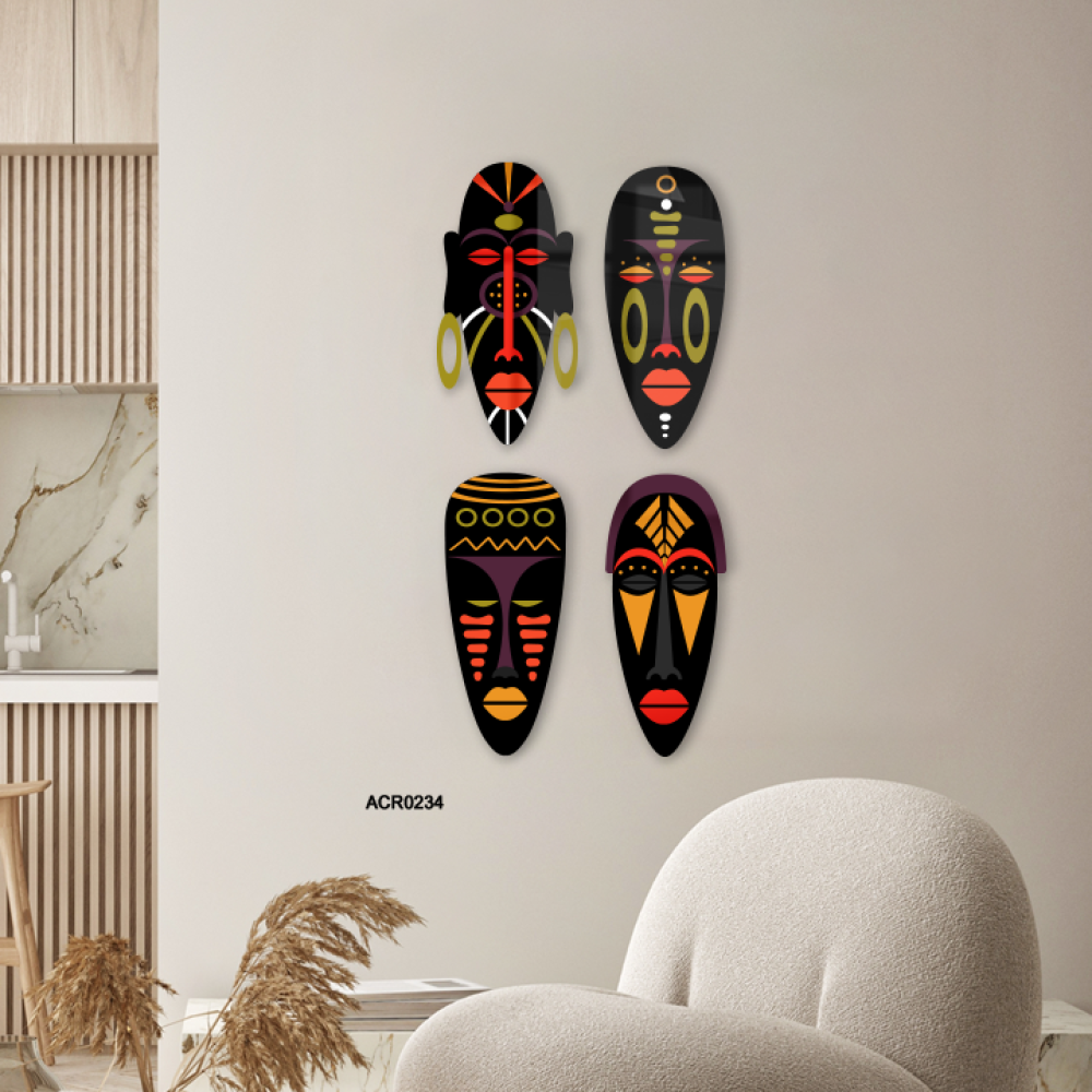 لوحة جدارية اكريليك تتميز بتصميم يشبه وجوهًا تعبيرية