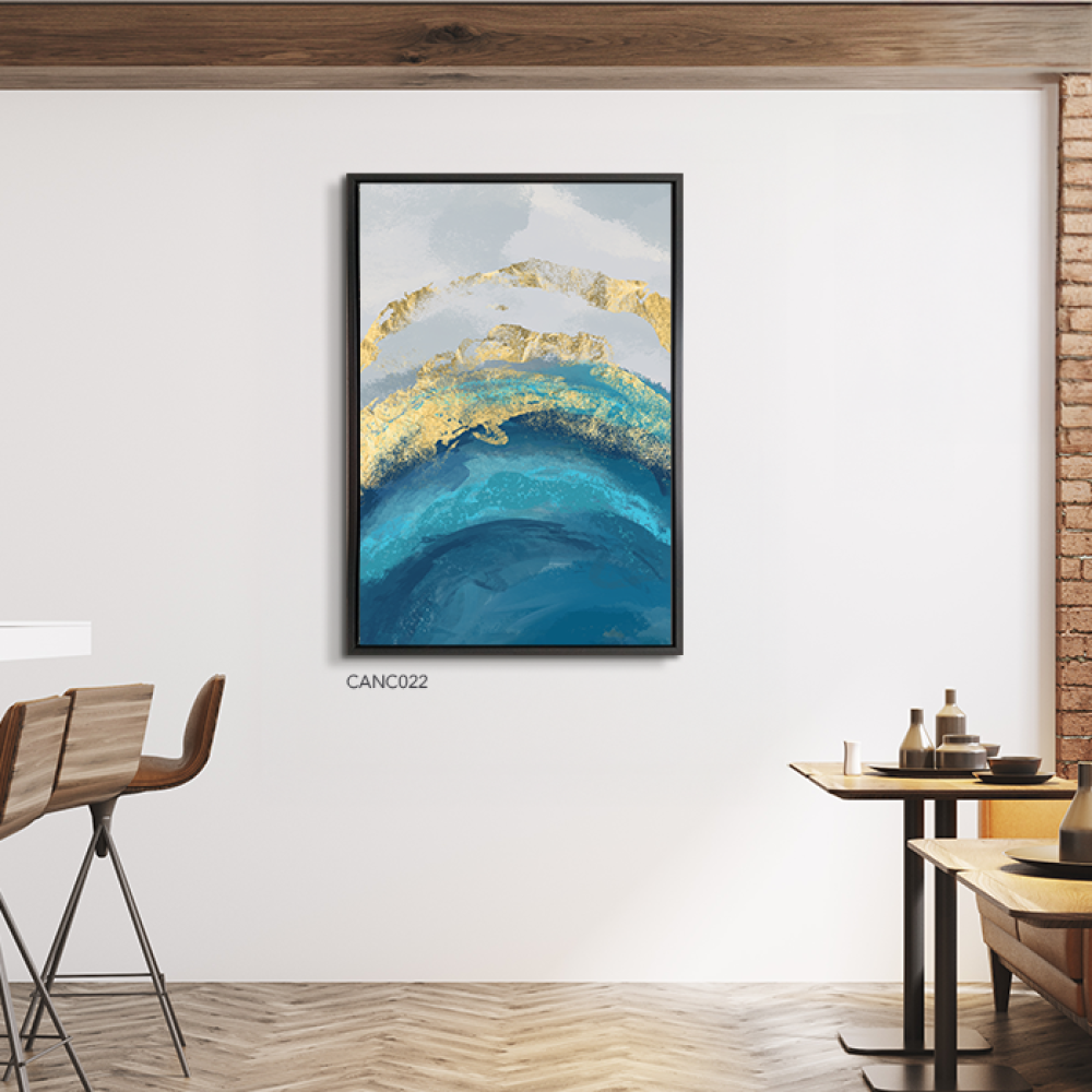 لوحة جدارية كانفس ، بحر صافي - تدرجات الذهبي والتيفاني مع الأبيض