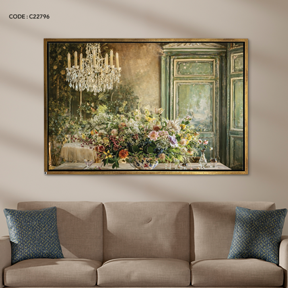 لوحة جدارية كانفس تصور غرفة عتيقة من قصر كلاسيكي قديم