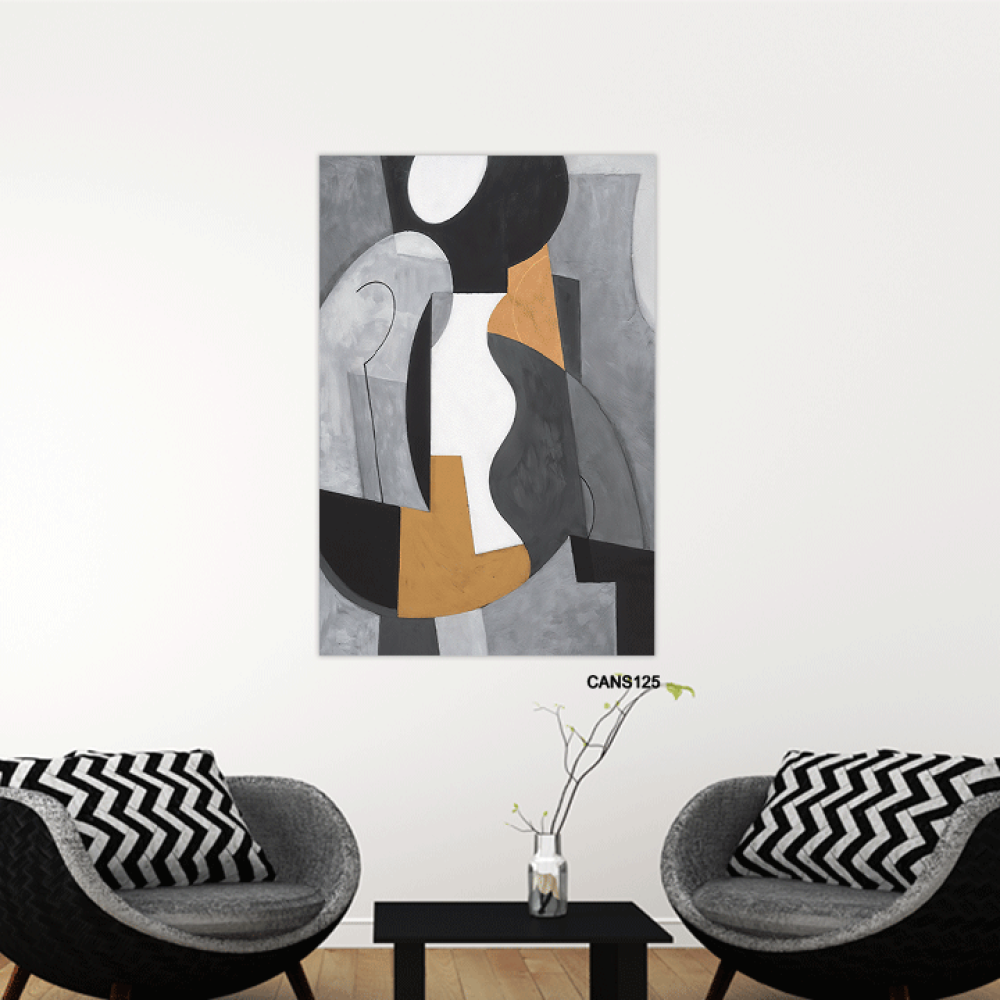 لوحة جدارية كانفس ، أشكال هندسية متداخلة - تدرجات الرمادي مع البيج والأبيض