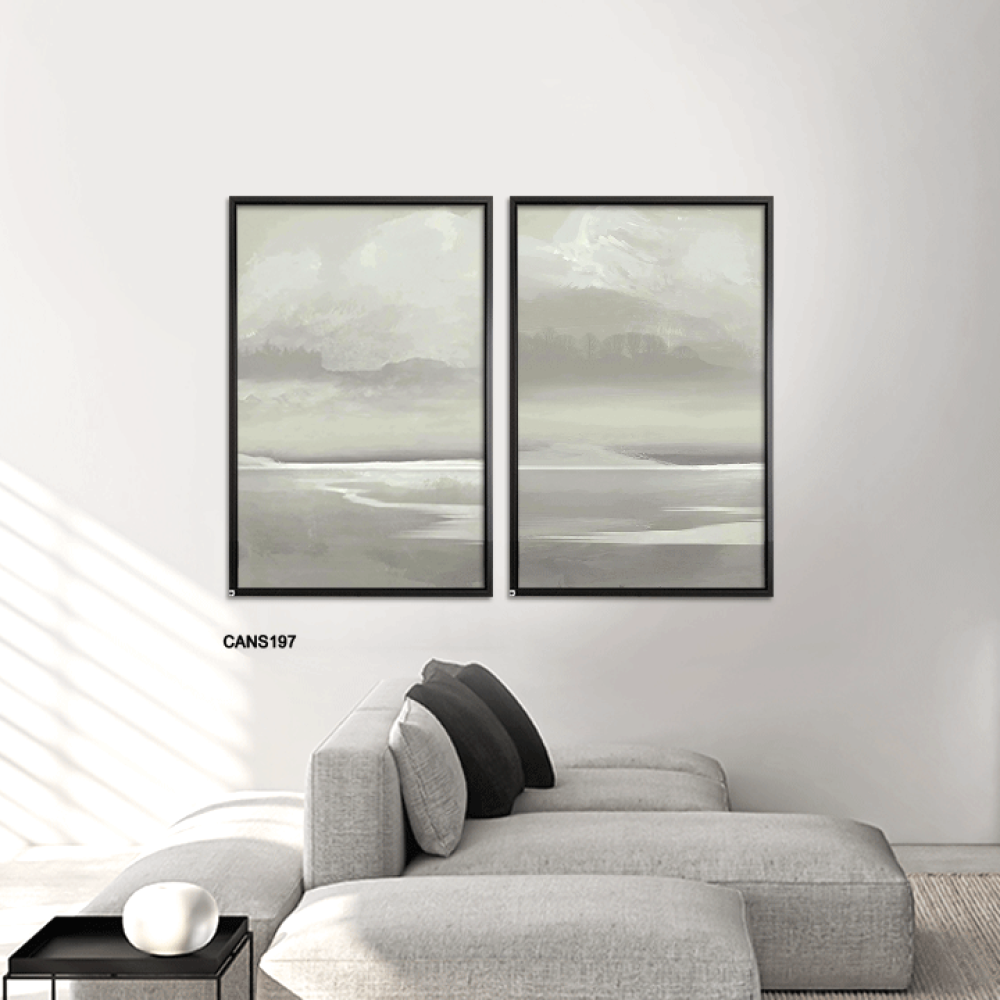 لوحة جدارية كانفس بحر وسماء  تدرجات رمادي مع أبيض