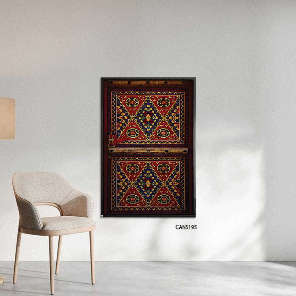 لوحة جدارية كانفس ، نقوش - تدرجات البني والبيج مع الأحمر