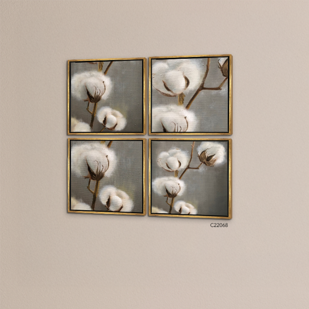 لوحة جدارية كانفس مقسمة زهرة القطن تدرجات البني مع الرمادي والأبيض