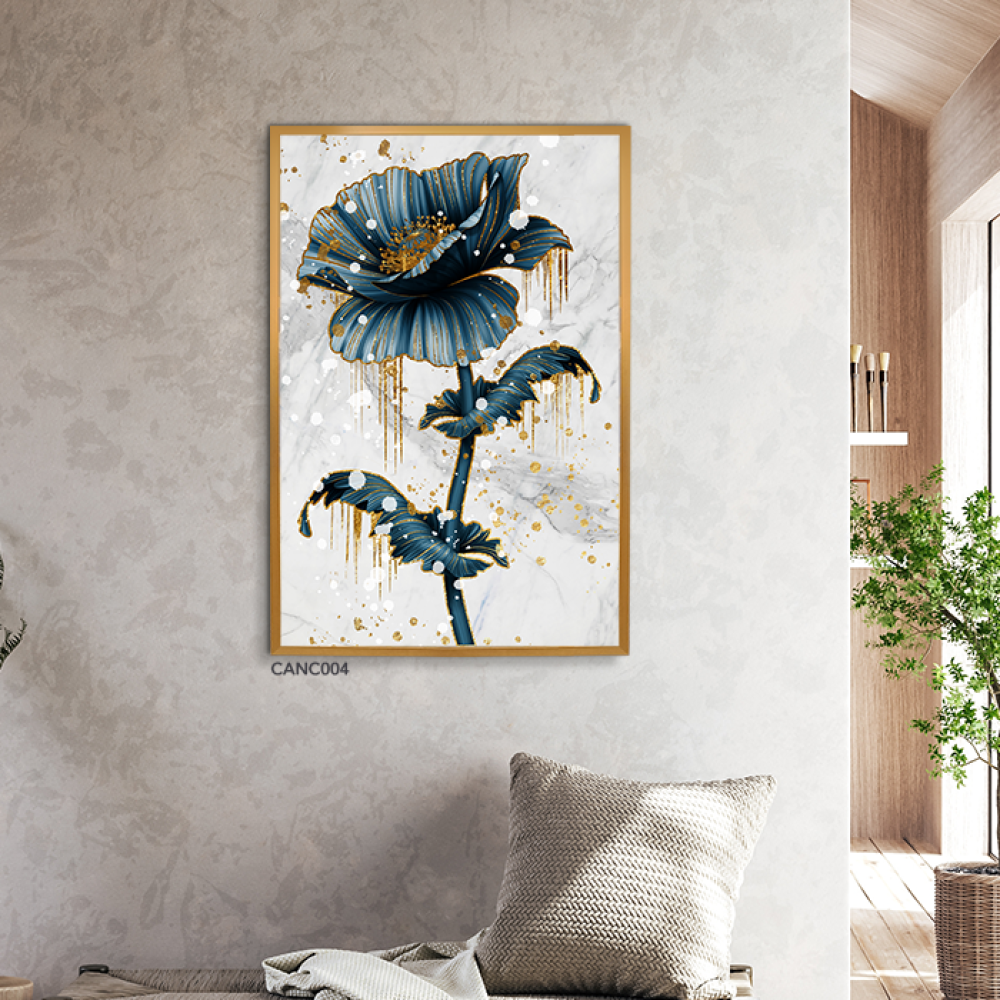 لوحة جدارية كانفس ، وردة - تدرجات الذهبي والتركواز مع الأبيض والرمادي