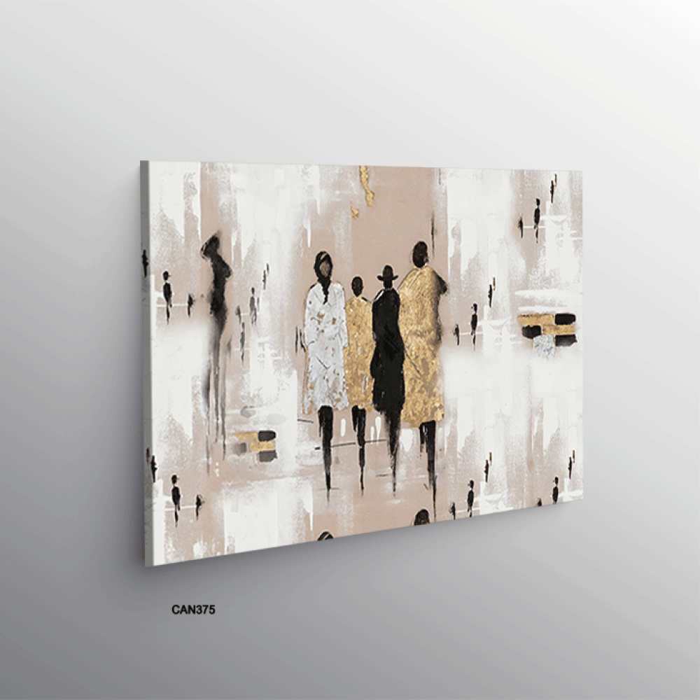 لوحة جدارية كانفس أشخاص تدرجات الذهبي مع البيج والأسود