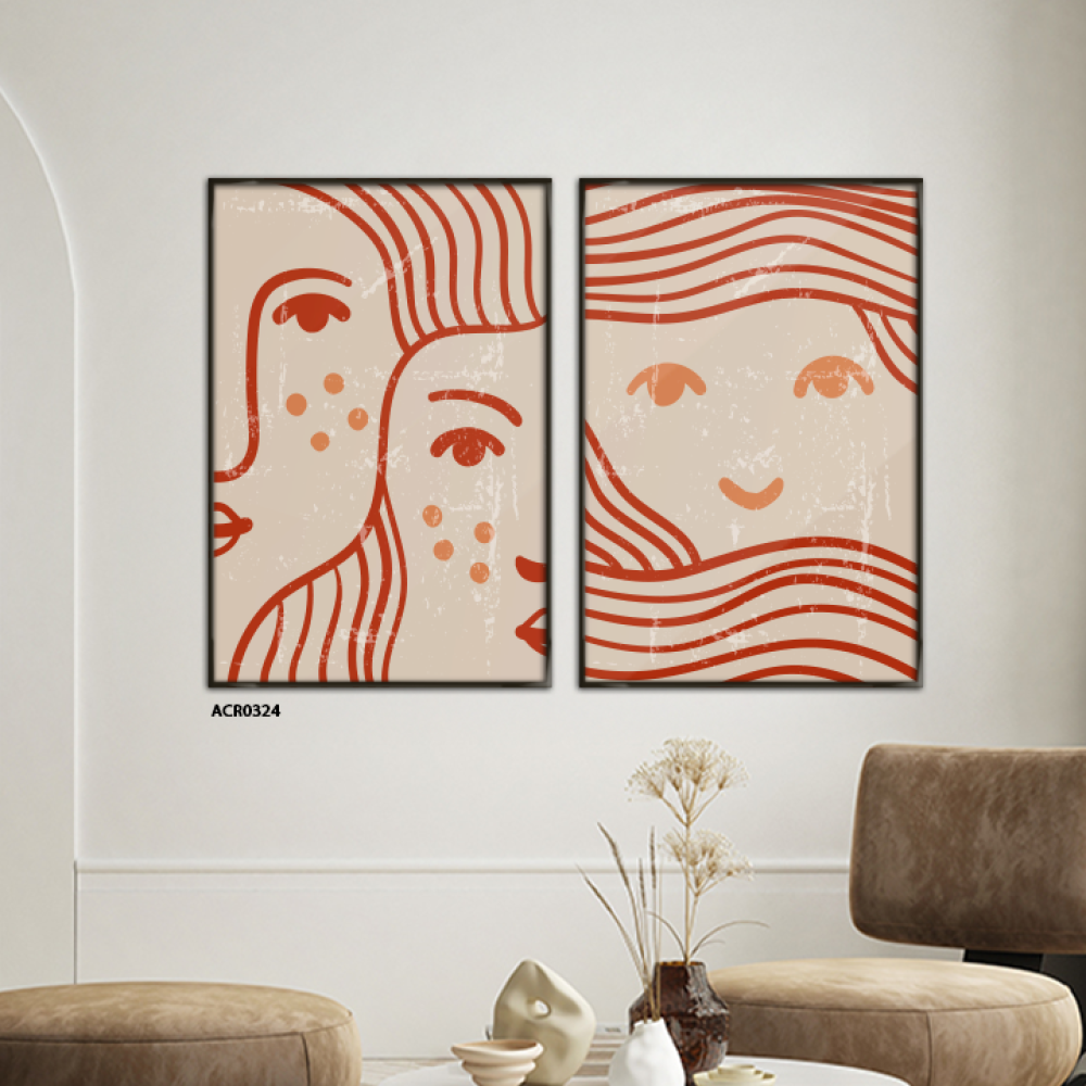 لوحة جدارية أكريليك مقسمة بتصميم يضم وجوه فن تجريدى