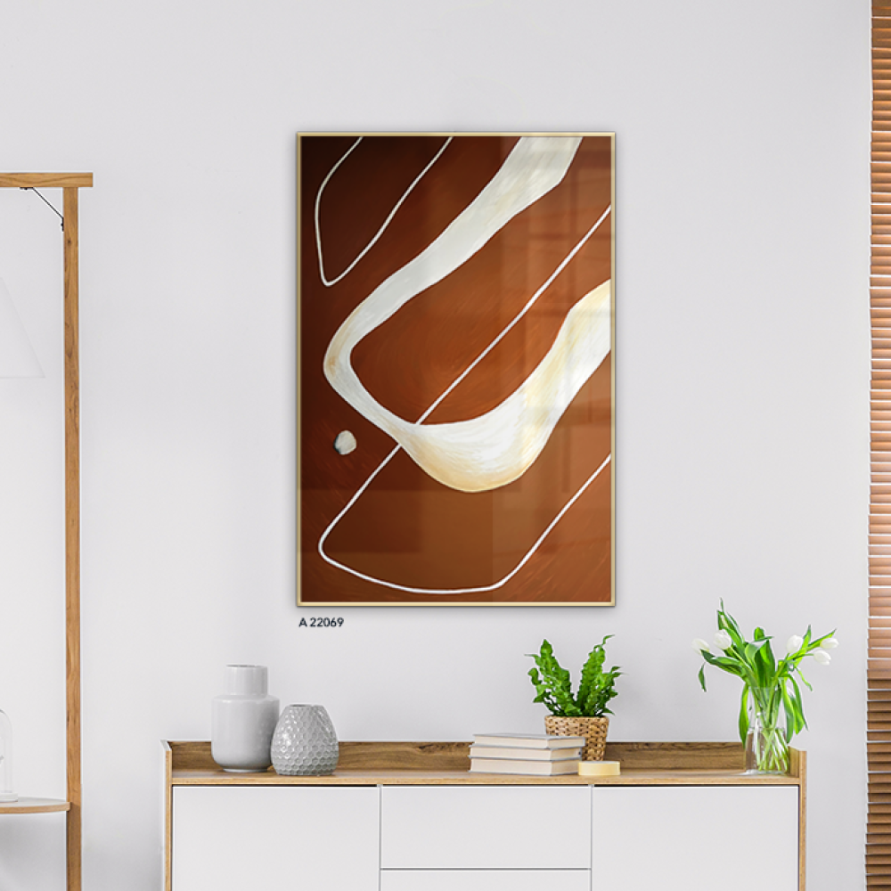 لوحة جدارية اكريليك تتميز بتداخل تدرجات البني والبيج بتصميم تجريدي