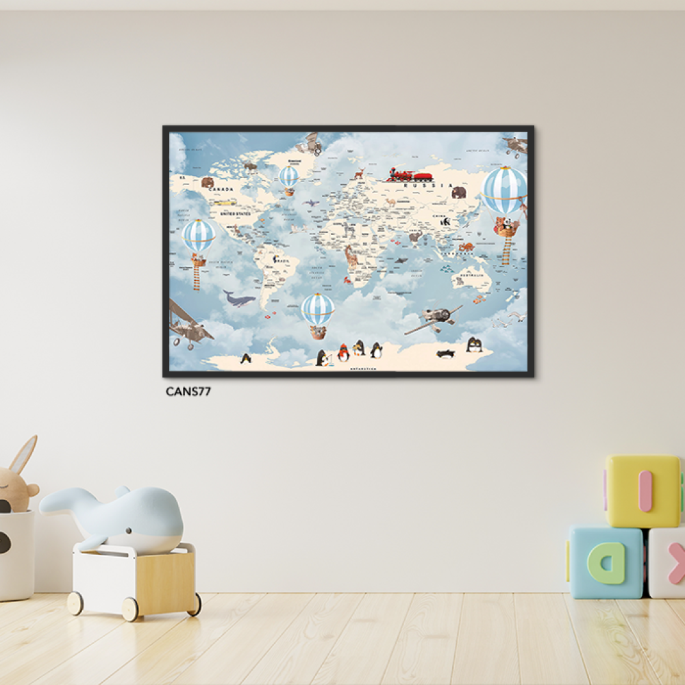 لوحة جدارية كانفس خريطة اشكال كرتونية