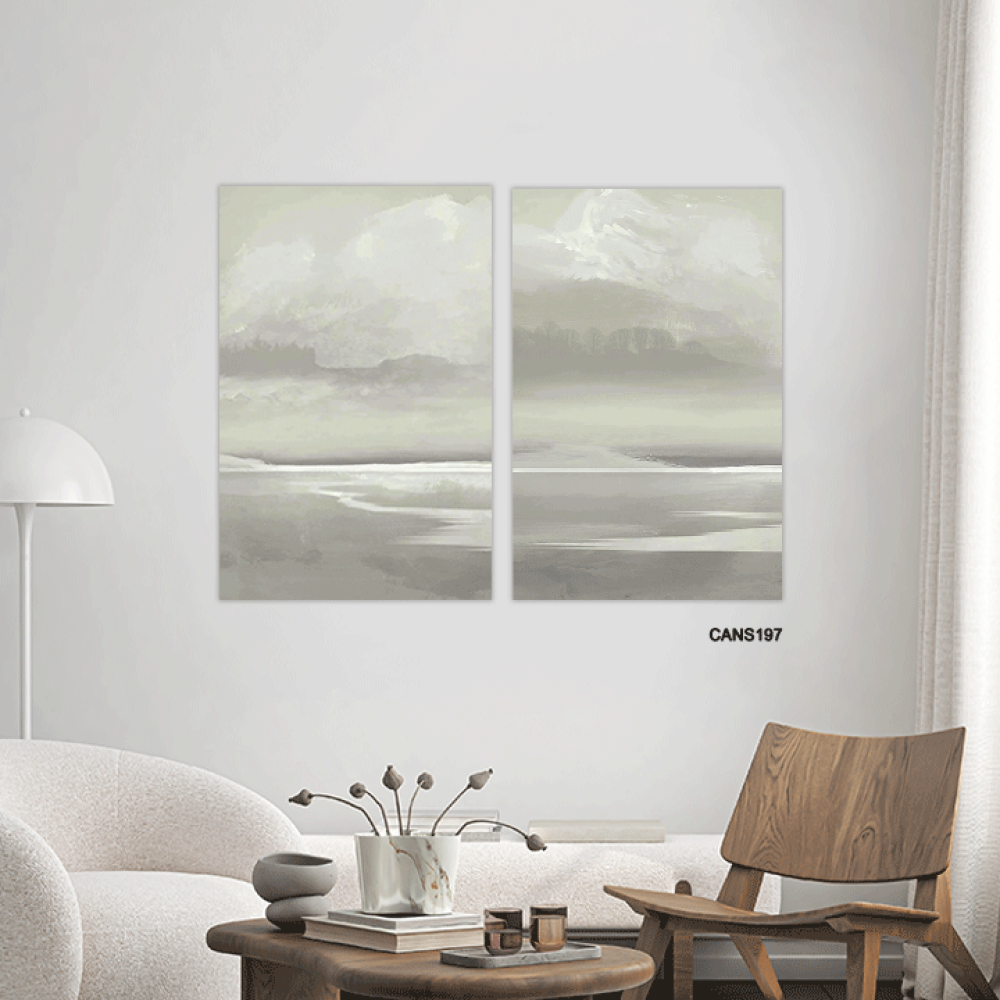 لوحة جدارية كانفس بحر وسماء  تدرجات رمادي مع أبيض