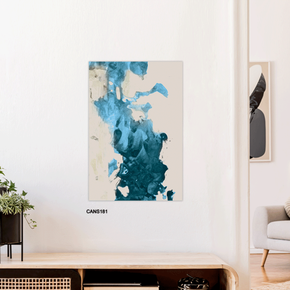 لوحة جدارية كانفس طابع مائي دخاني تدرجات أزرق وبيج