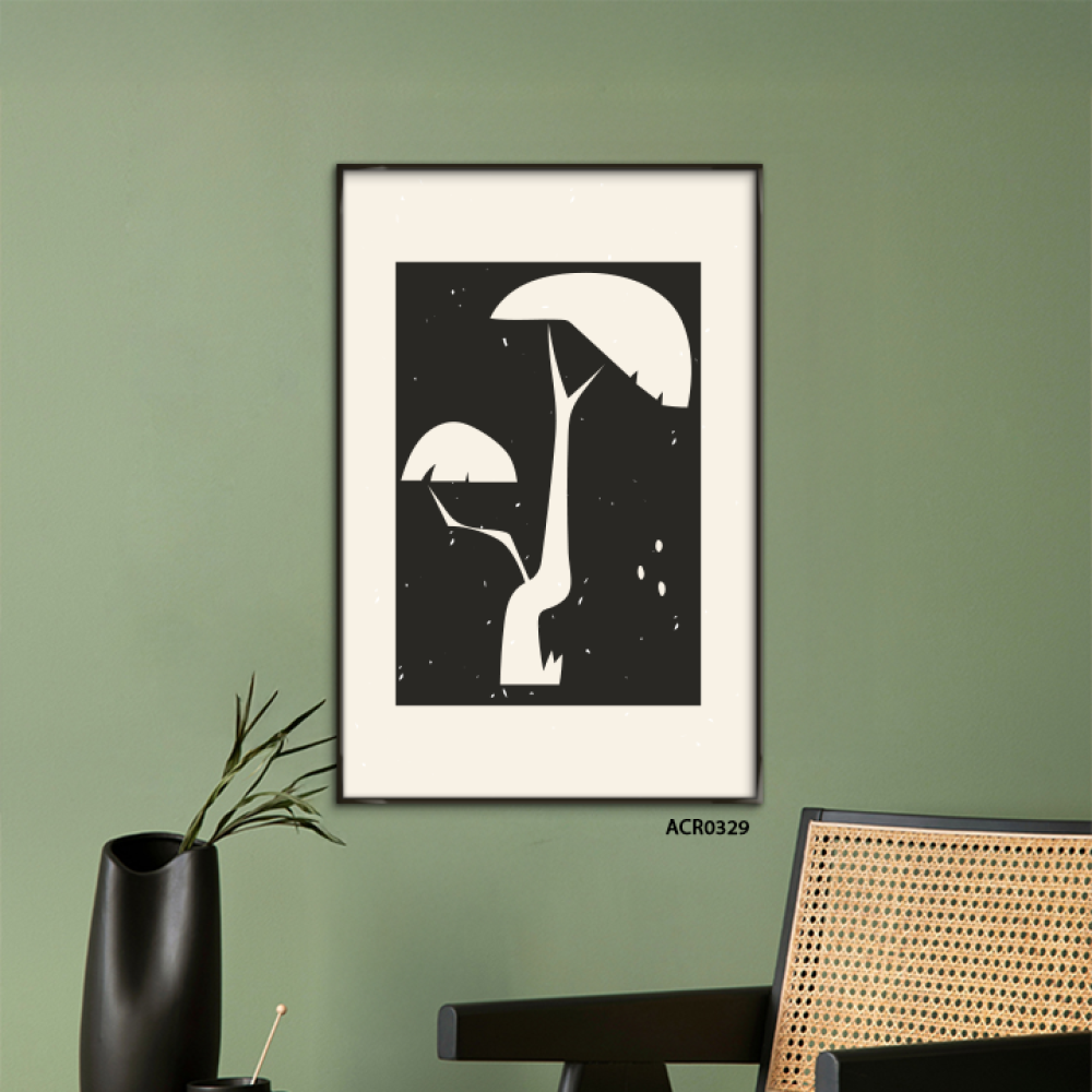 لوحة جدارية أكريليك تبرز بتصميم شجرة بألوان أسود وبيج