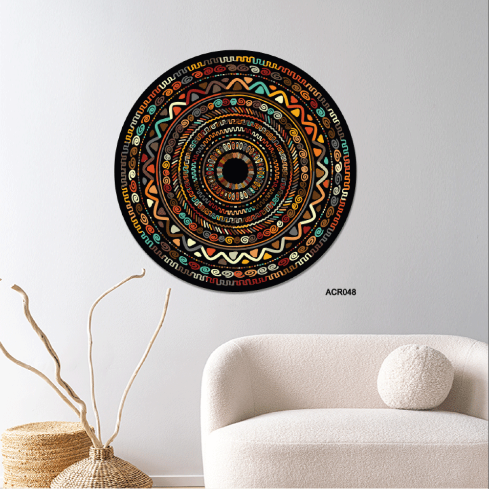 لوحة جدارية اكريليك تصور زخارف ونقوش تدرجات البني مع البرتقالي