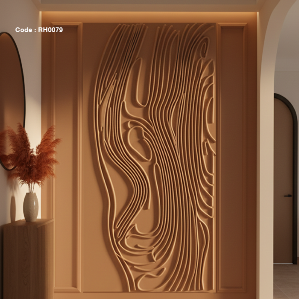 جدارية خشبية منحوتة بتصميم لخطوط منحنية وملتفة