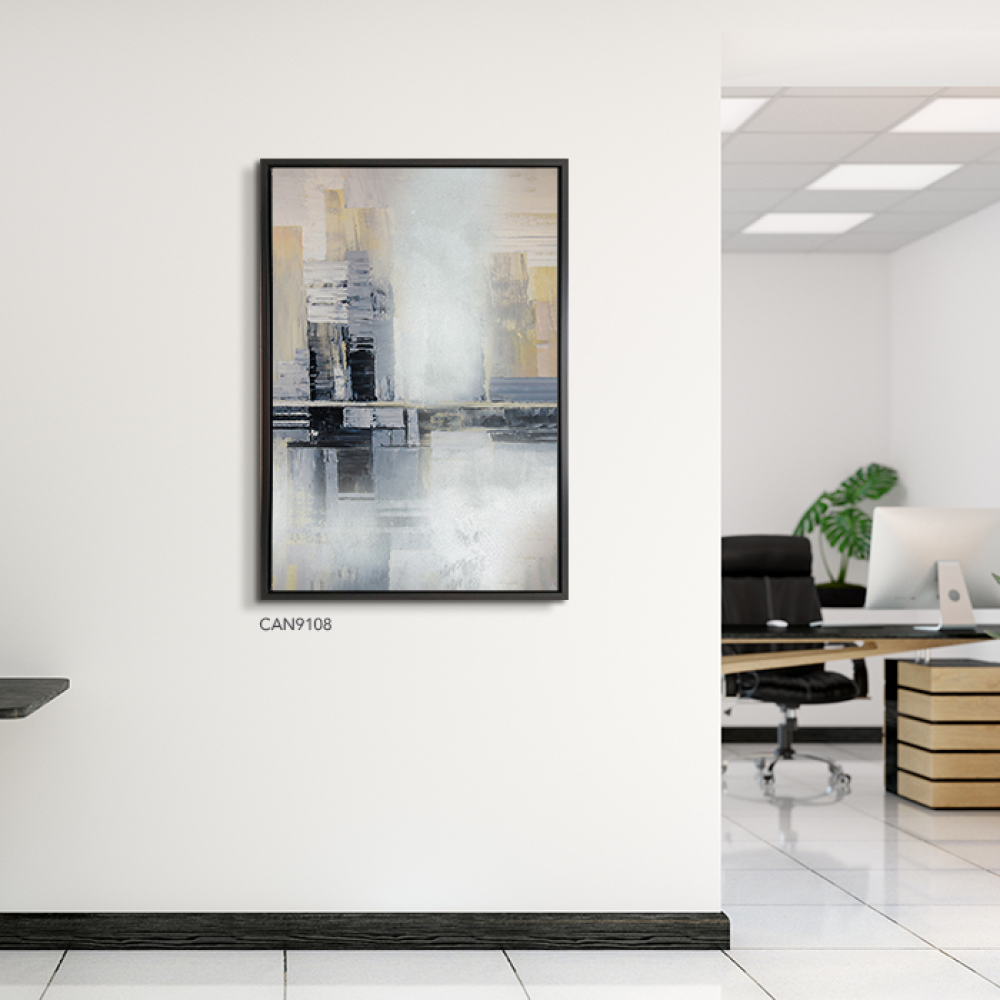 لوحة   جدارية كانفس ، بيوت - تدرجات الأزرق الغامق ( الكحلي ) مع البيج - فن تجريدي