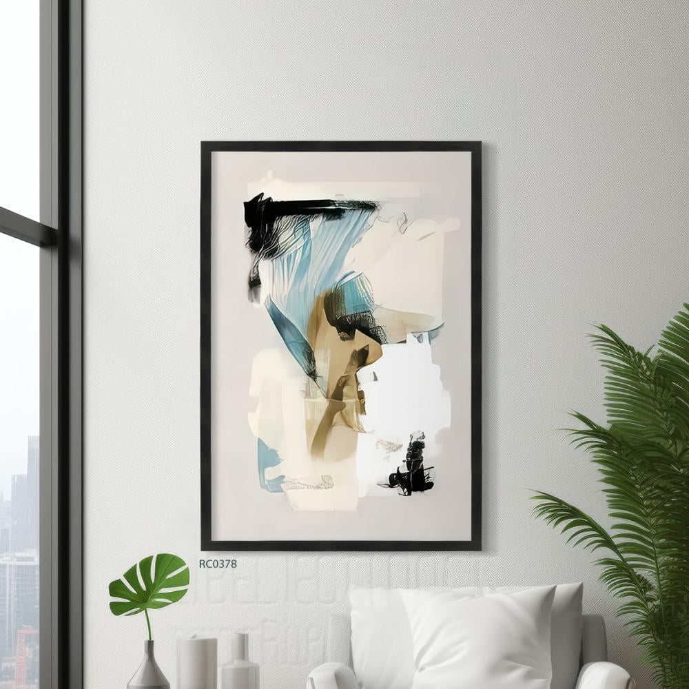 لوحة جدارية كانفس تداخل ألوان بطابع مائي درجات ابيض والتيفاني وبني