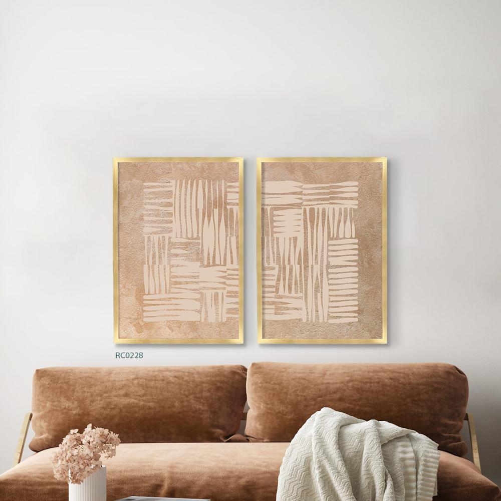 لوحة جدارية كانفس خطوط متقطعة تدرجات البني مع البيج