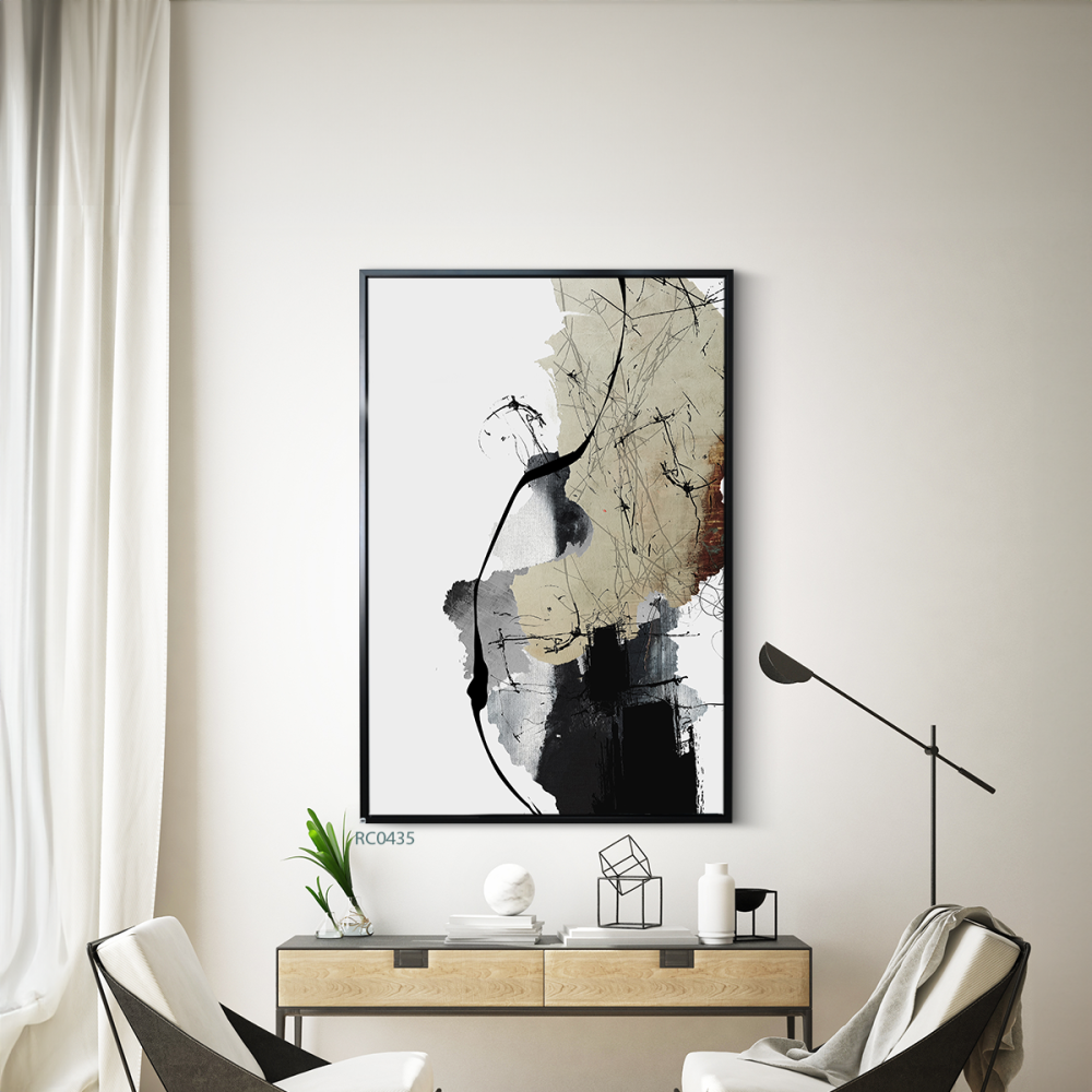 لوحة جدارية كانفس بتصميم تجريدي بتدرجات البيج البني والاسود