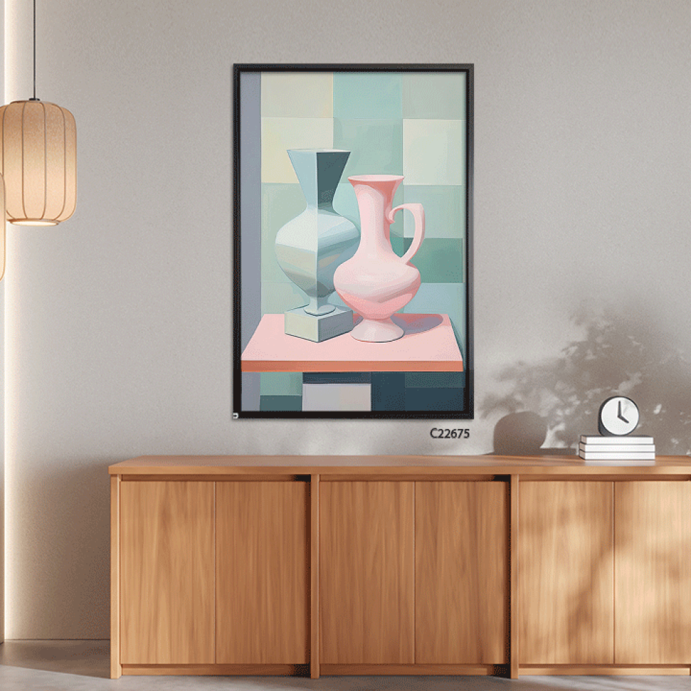 لوحة جدارية تصور مزهريتين باشكال حادة وزوايا واضحة