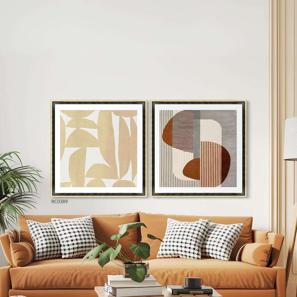 لوحة جدارية كانفس اشكال وخطوط درجات البني والاسود والبيج