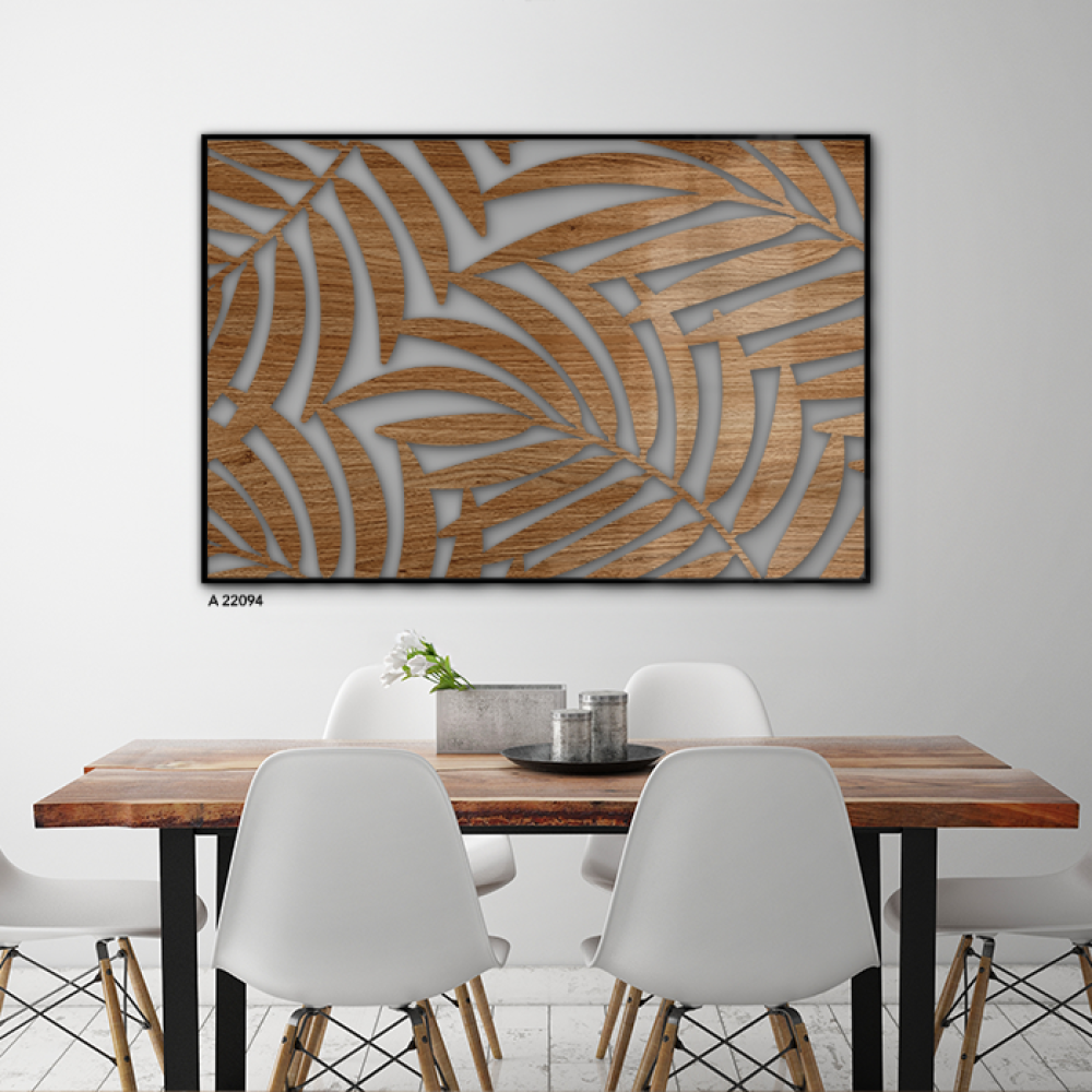 لوحة جدارية اكريليك بتصميم يجمع بين أوراق الشجر وطابع خشبي