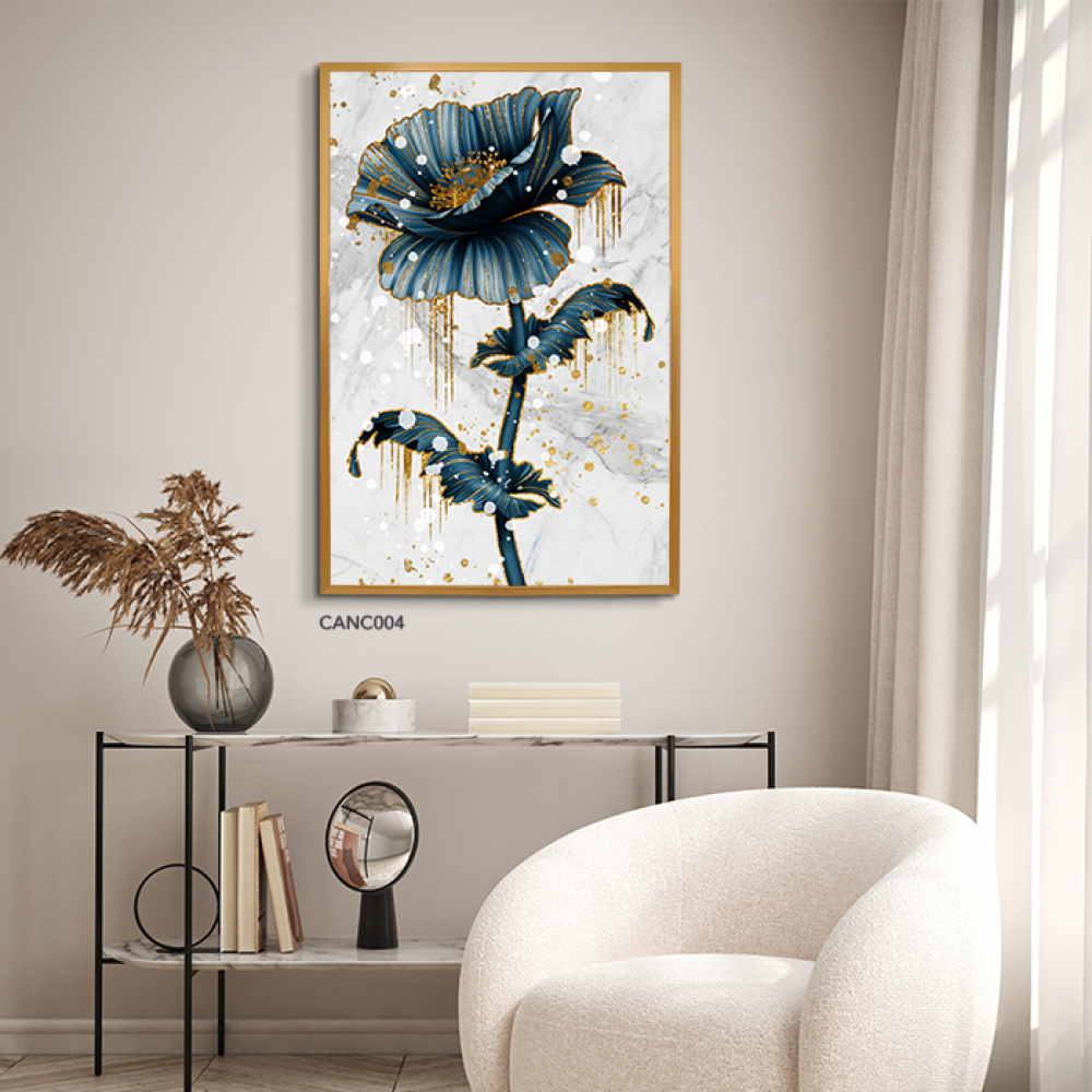 لوحة جدارية كانفس ، وردة - تدرجات الذهبي والتركواز مع الأبيض والرمادي