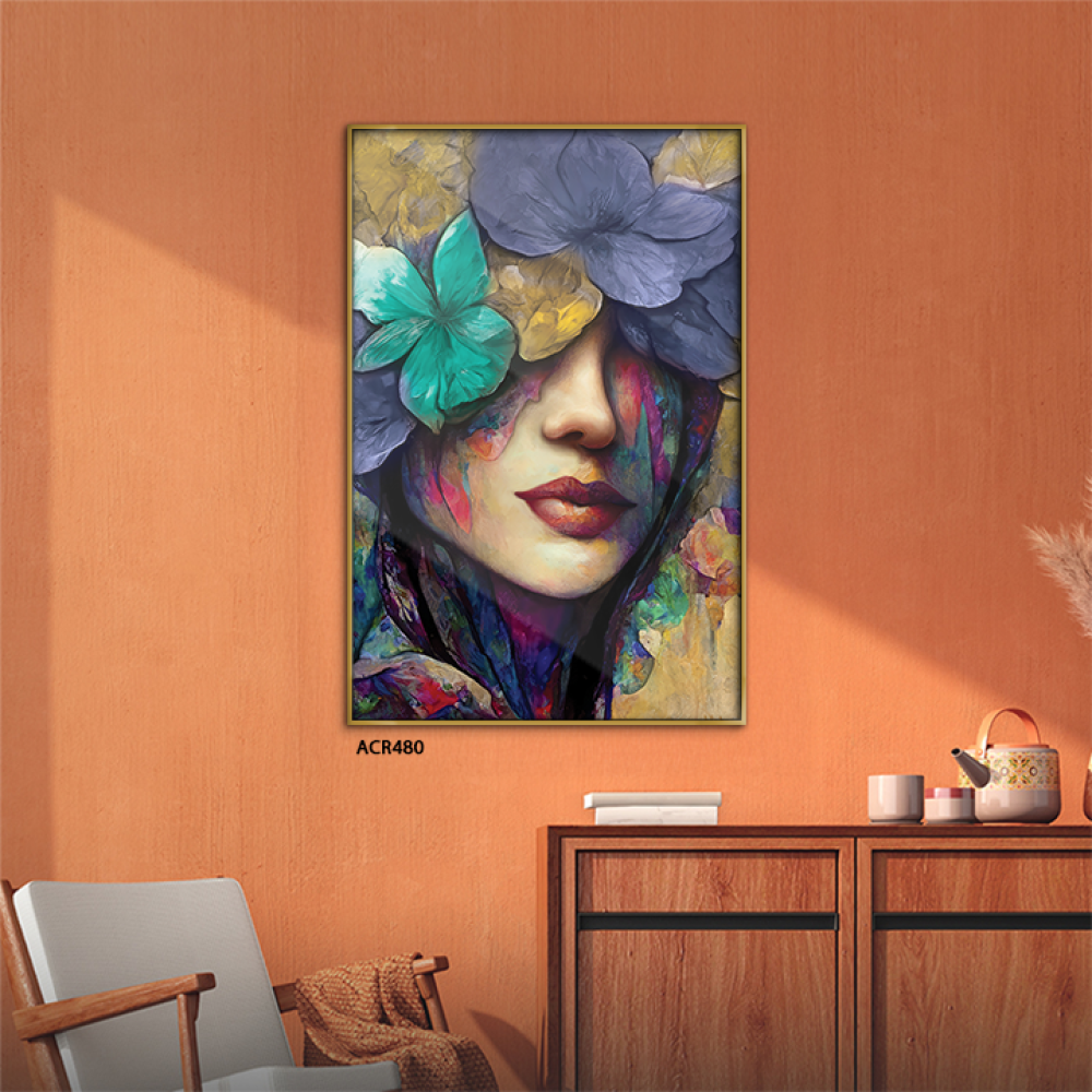 لوحة جدارية اكريليك تصوّر فتاة مع ورود الوان