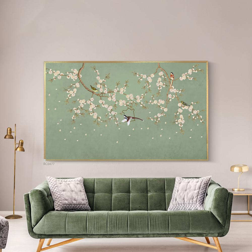 لوحة جدارية كانفس اغصان مزهرة وعصافير