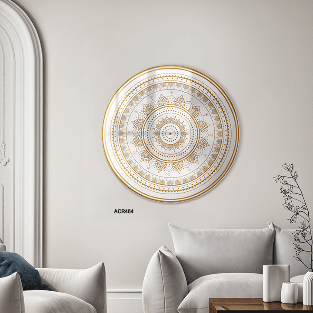 لوحة جدارية أكريليك بتصميم دائرة مزخرفة تدرجات من اللونين البني والبيج