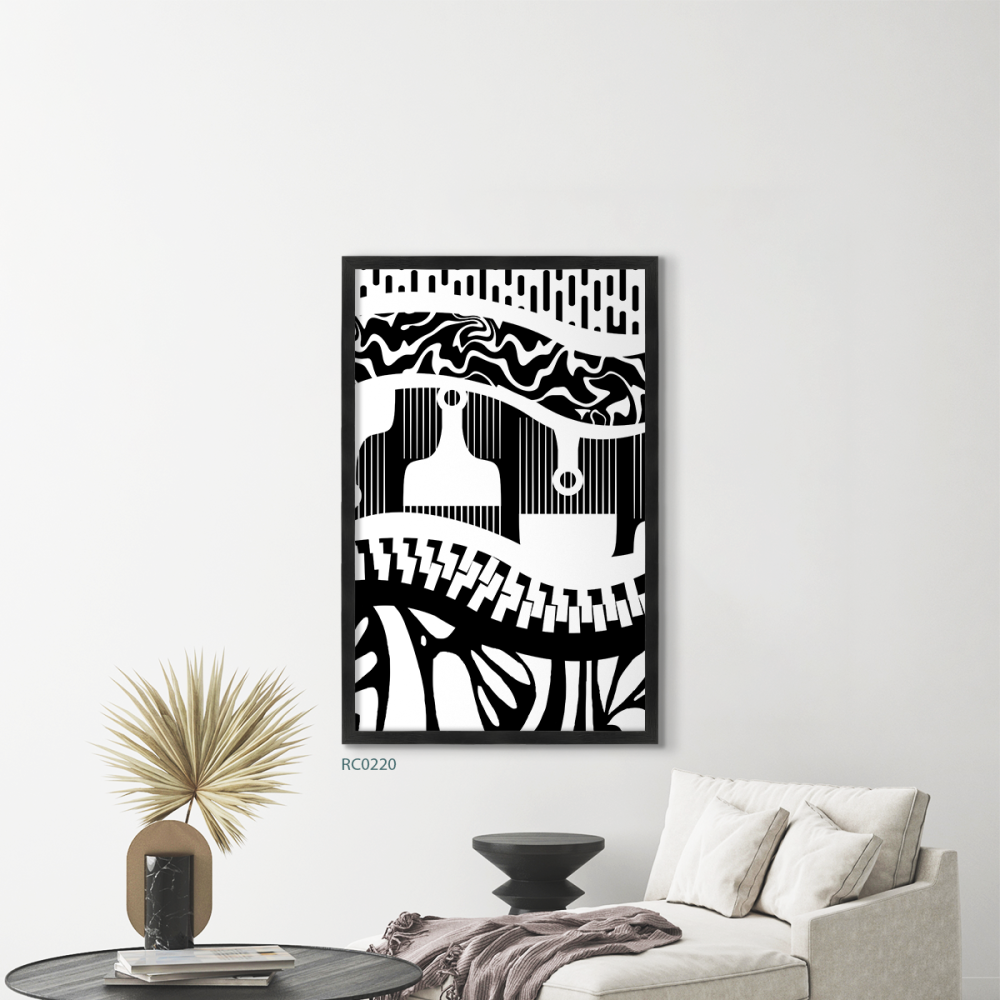 لوحة جدارية كانفس تداخل اشكال تدرجات الاسود مع الابيض