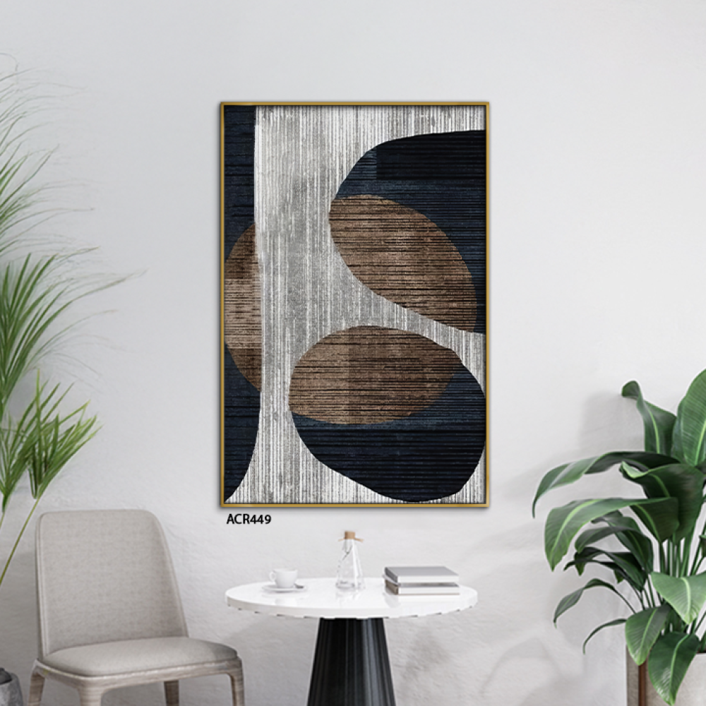 لوحة جدارية اكريليك بتصميم يضم خيوطًا وأشكالًا تدرجات  الأسود والأبيض مع البني