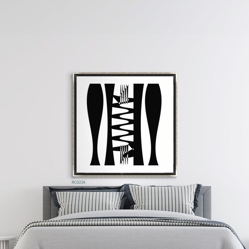 لوحة فنية جدارية كانفس اشكال متداخلة درجات الابيض مع الاسود