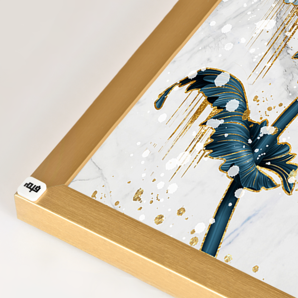 لوحة جدارية كانفس ، وردة - تدرجات الذهبي والتركواز مع الأبيض والرمادي